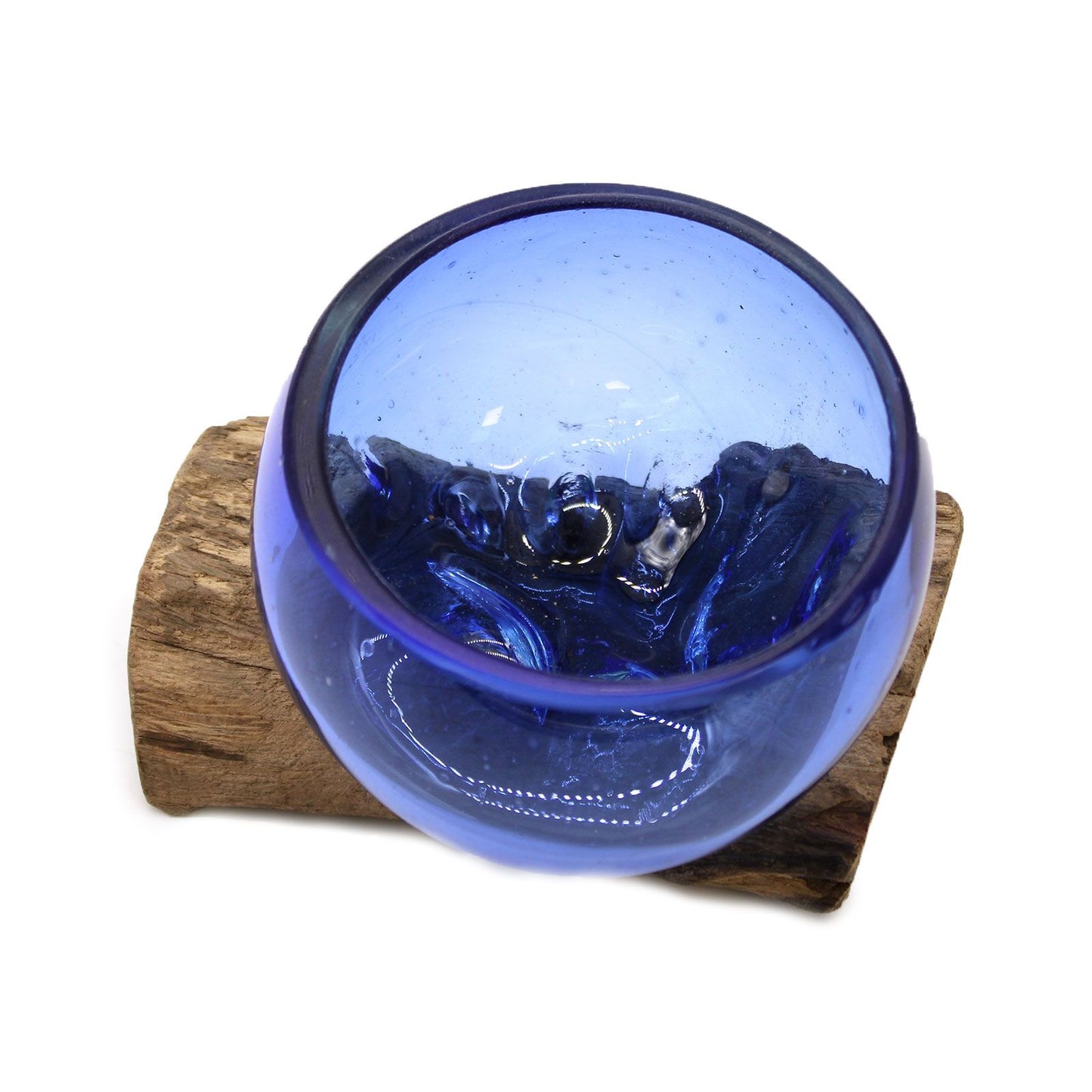 Molten Glass Mini Blue Bowl on Driftwood | Handmade in Bali | 12x6x7cm | New