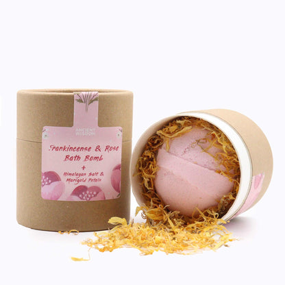 Blooming Pink Bliss Aromatherapy Bath Bomb Set | Frankincense and Rose | Eco Tube | Handmade UK | New