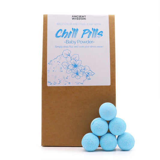 Chill Pills Bath Bomb Gift Pack | Baby Powder | 350g | 30 Mini Bath Bombs | Handmade England | New