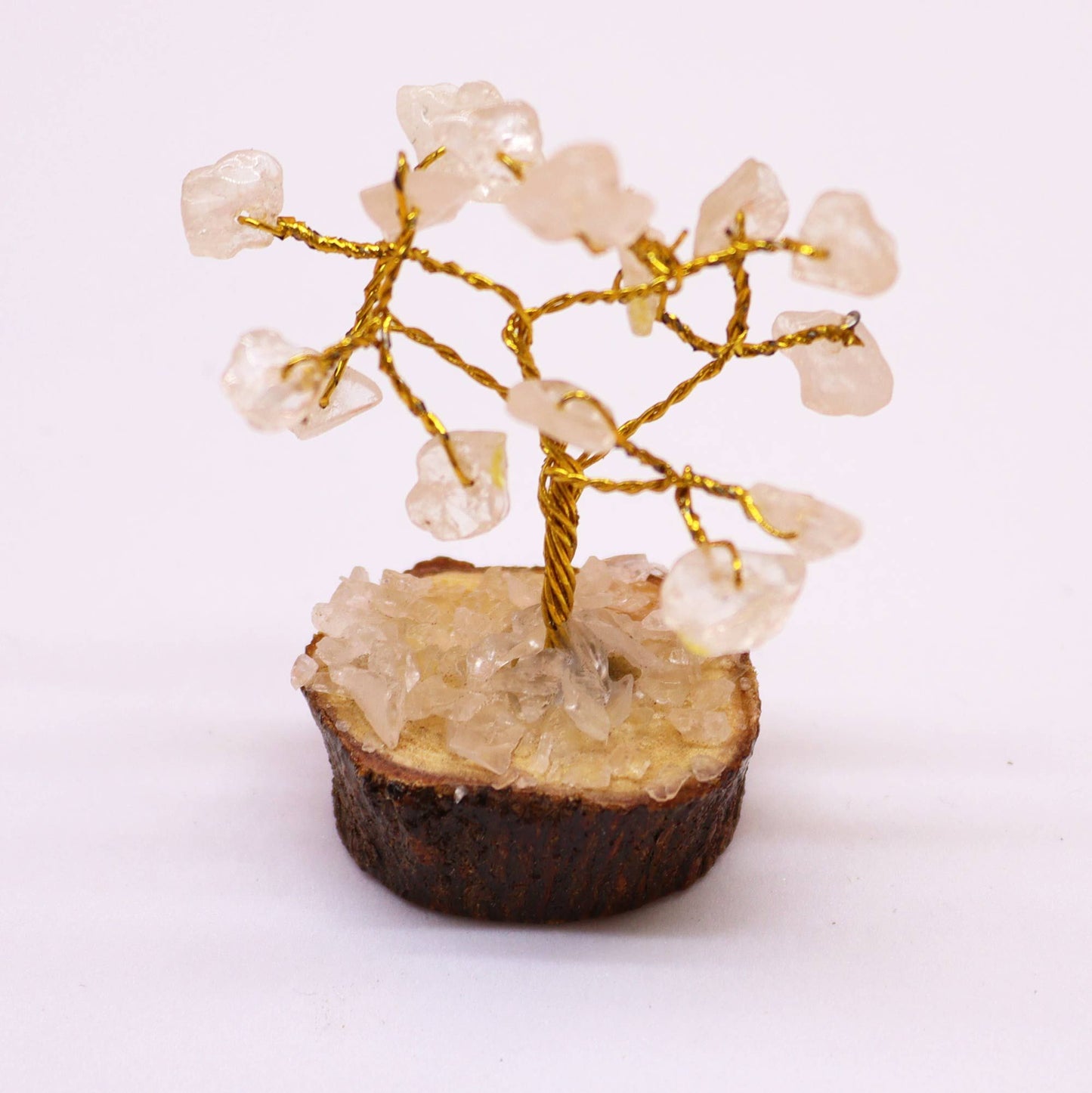 Mini Rock Quartz Gemstone Tree on Wood Base | 15 Stones | 4x3x6cm | New