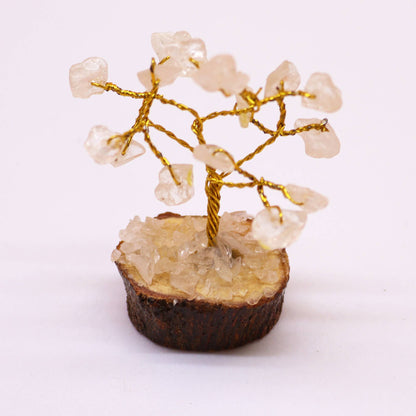 Mini Rock Quartz Gemstone Tree on Wood Base | 15 Stones | 4x3x6cm | New