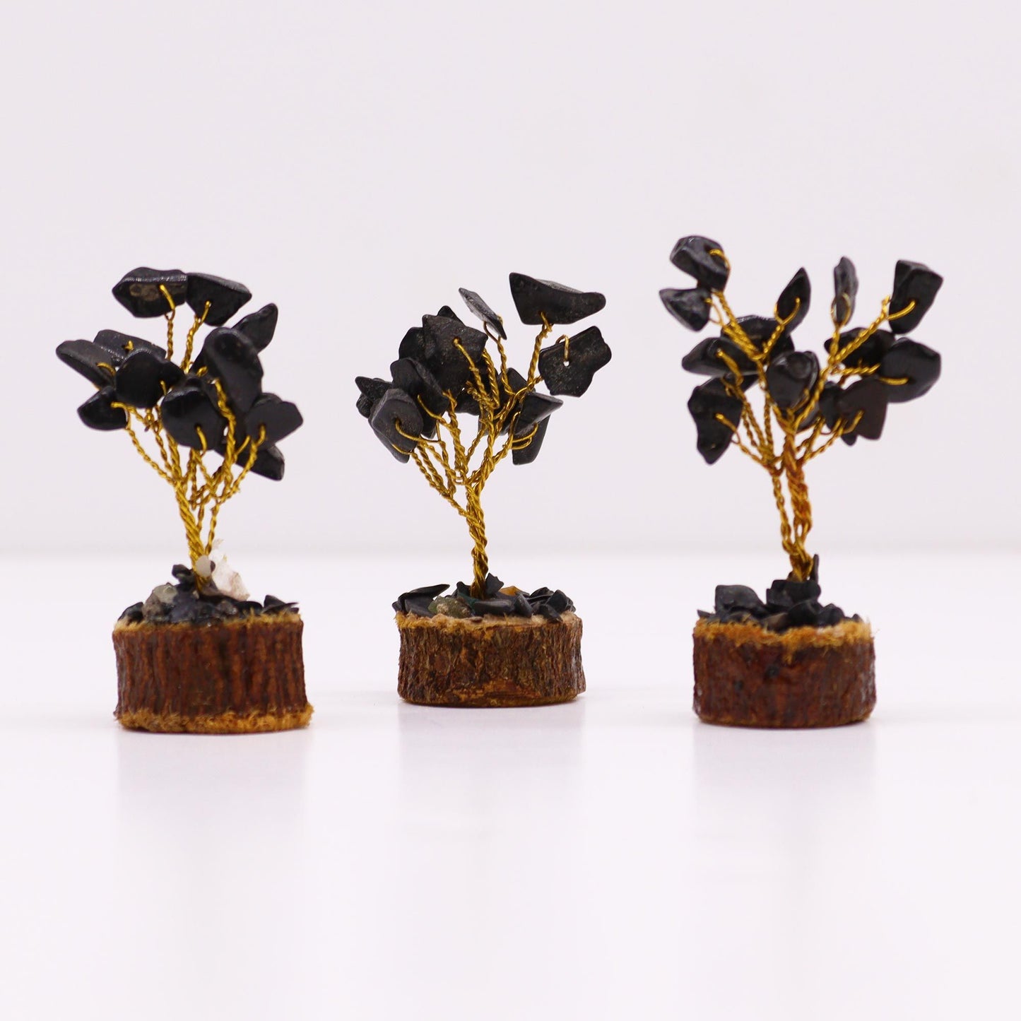 Mini Black Agate Gemstone Tree on Wood Base | 15 Stones | 4x3x6cm | New