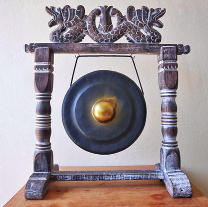 Balinese Healing Gong on Carved Stand | Small | 25cm | Black | Handmade in Bali | New