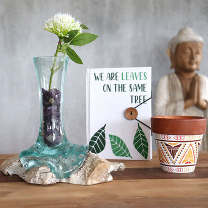 Molten Glass Vase on Whitewash Wood | Small | Handmade in Bali | 19x15x15cm | New