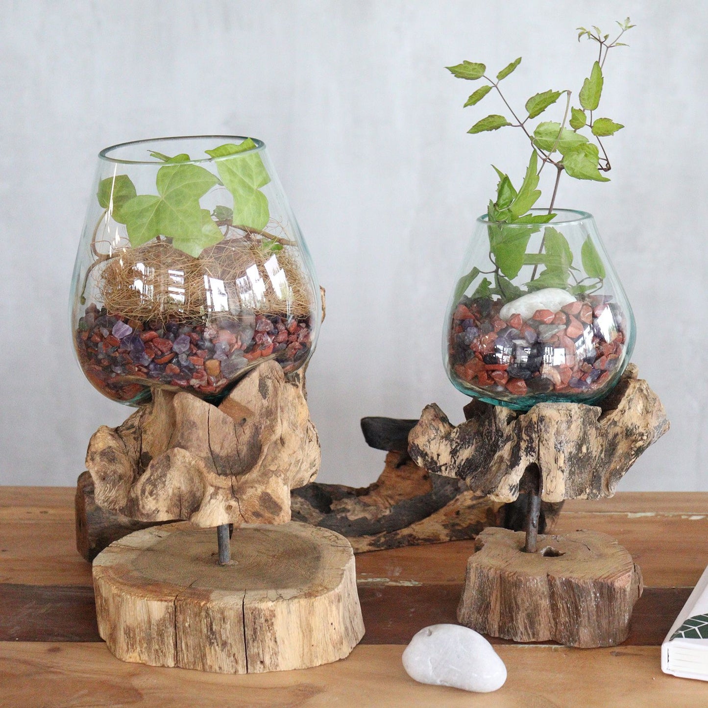 Molten Glass Large Bowl on Driftwood with Stand | Handmade in Bali | 25x19x15cm | New