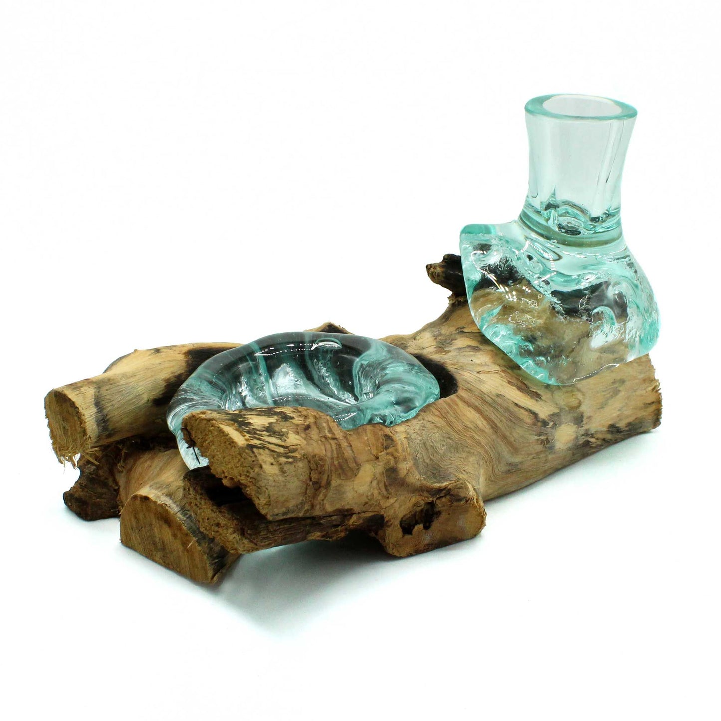 Molten Glass Flower Vase & Tealight Holder on Driftwood | Handmade in Bali | New