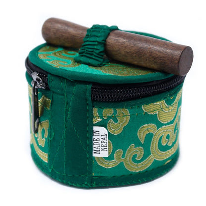 Mini Singing Bowl Gift Set | Green | Hand-Painted | Brass | Pouch and Box | New