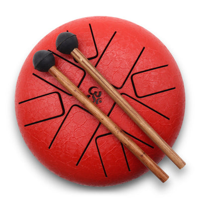 Om Red Steel Tongue Drum | 8-Tone Hapi Drum | 16cm | Tempered Steel | New