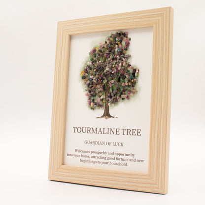 Tourmaline Gemstone Tree of Life Picture | Crystal Wall Art | 20x14.7cm | Framed | New