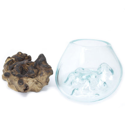 Molten Glass Small Bowl on Driftwood | Handmade in Bali | 13x12.5x10cm | New