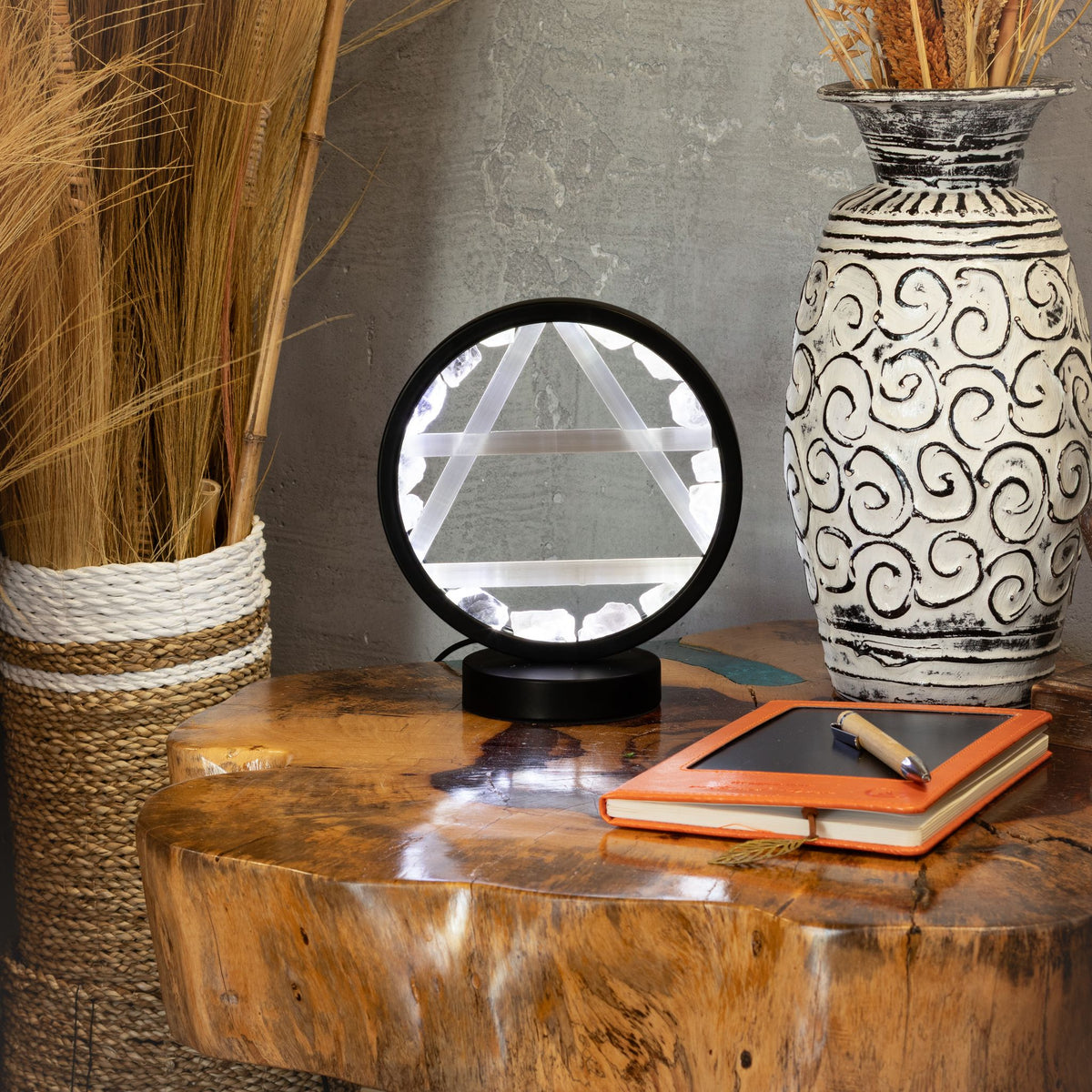 Air Element Gemstone Halo Lamp | Clear Quartz & Selenite | USB Powered | Crystal Light