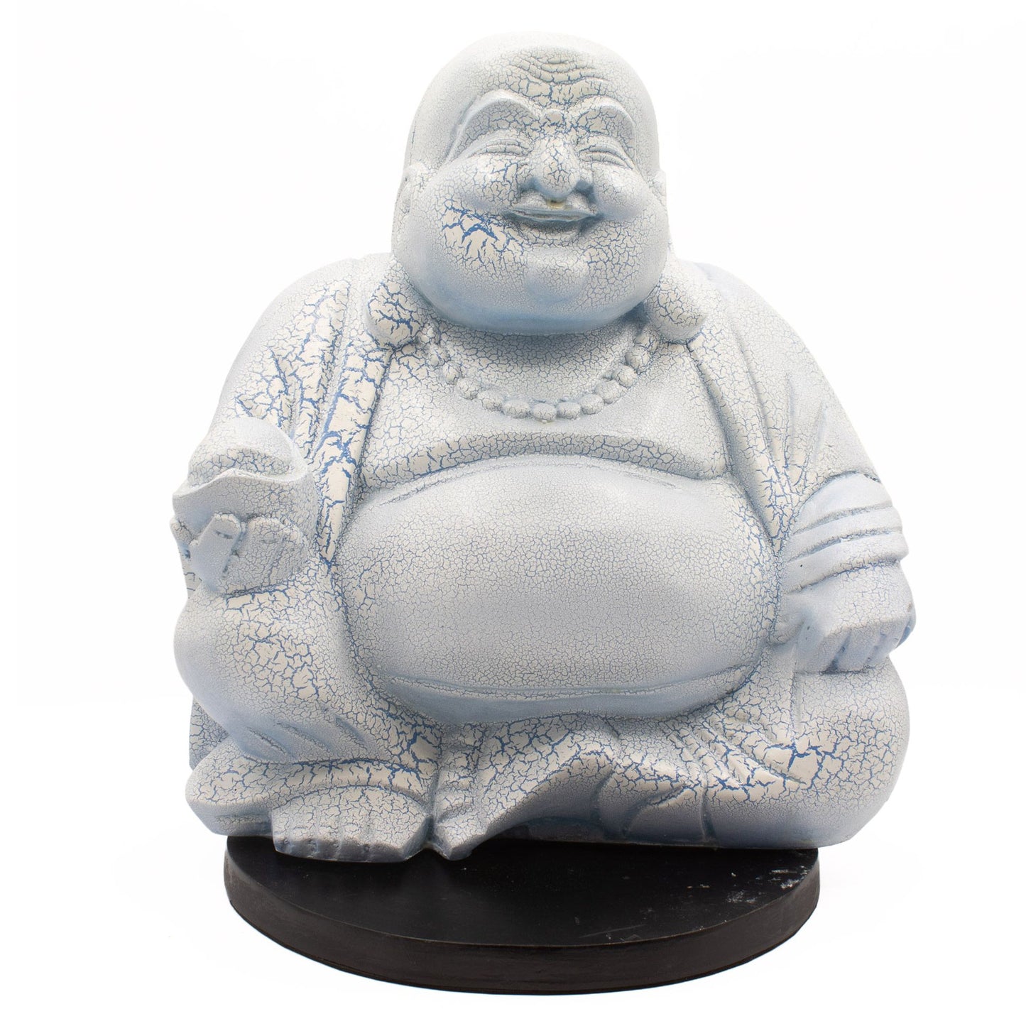 Laughing Buddha Lamp | Sky Blue Crackle Finish | Round Stand | Handmade in Indonesia | New