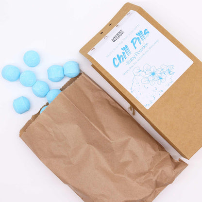 Chill Pills Bath Bomb Gift Pack | Baby Powder | 350g | 30 Mini Bath Bombs | Handmade England | New