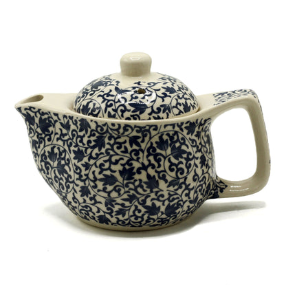 Blue Floral Ceramic Small Herbal Teapot 350ml | Artisan Style | Perfect Solo Tea Lover Gift