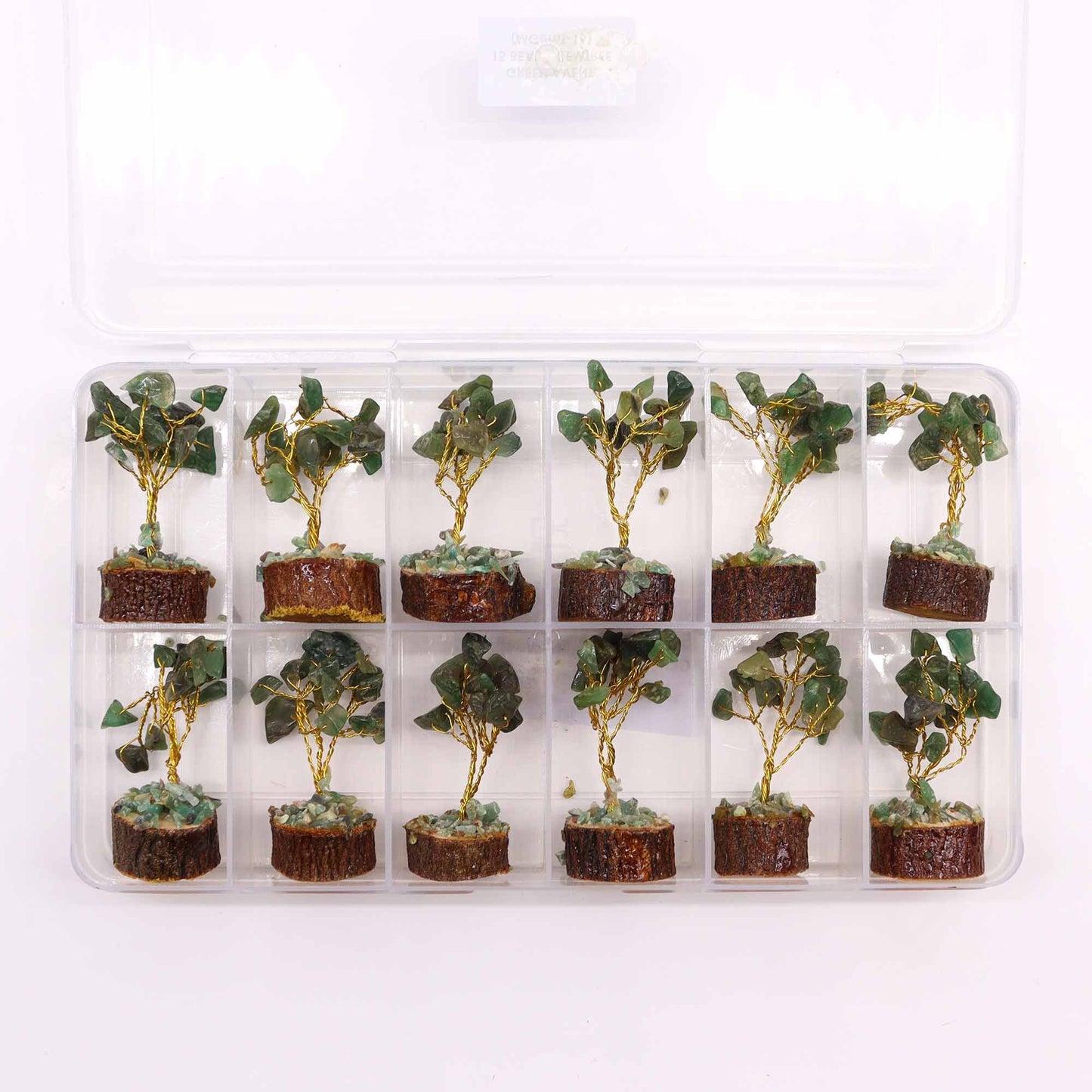 Mini Green Aventurine Gemstone Tree on Wood Base | 15 Stones | 4x3x6cm | New