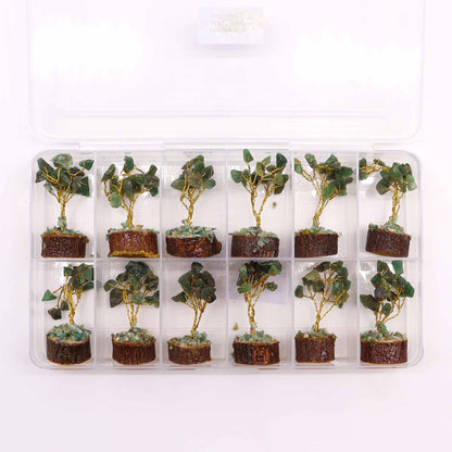 Mini Green Aventurine Gemstone Tree on Wood Base | 15 Stones | 4x3x6cm | New