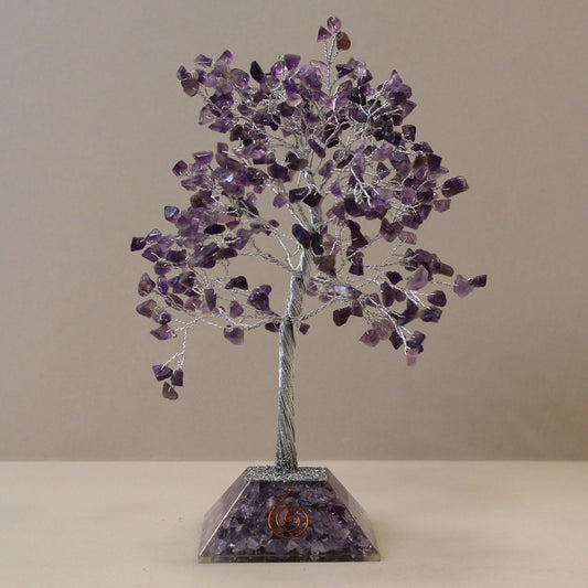 Amethyst Gemstone Tree with Orgonite Base | 320 Stones | 9x9x19cm | New