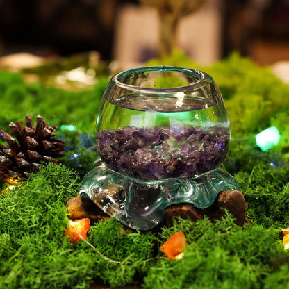 Molten Glass Mini Goldfish Bowl on Driftwood | Handmade in Bali | 20cm | 13x17x13cm | New