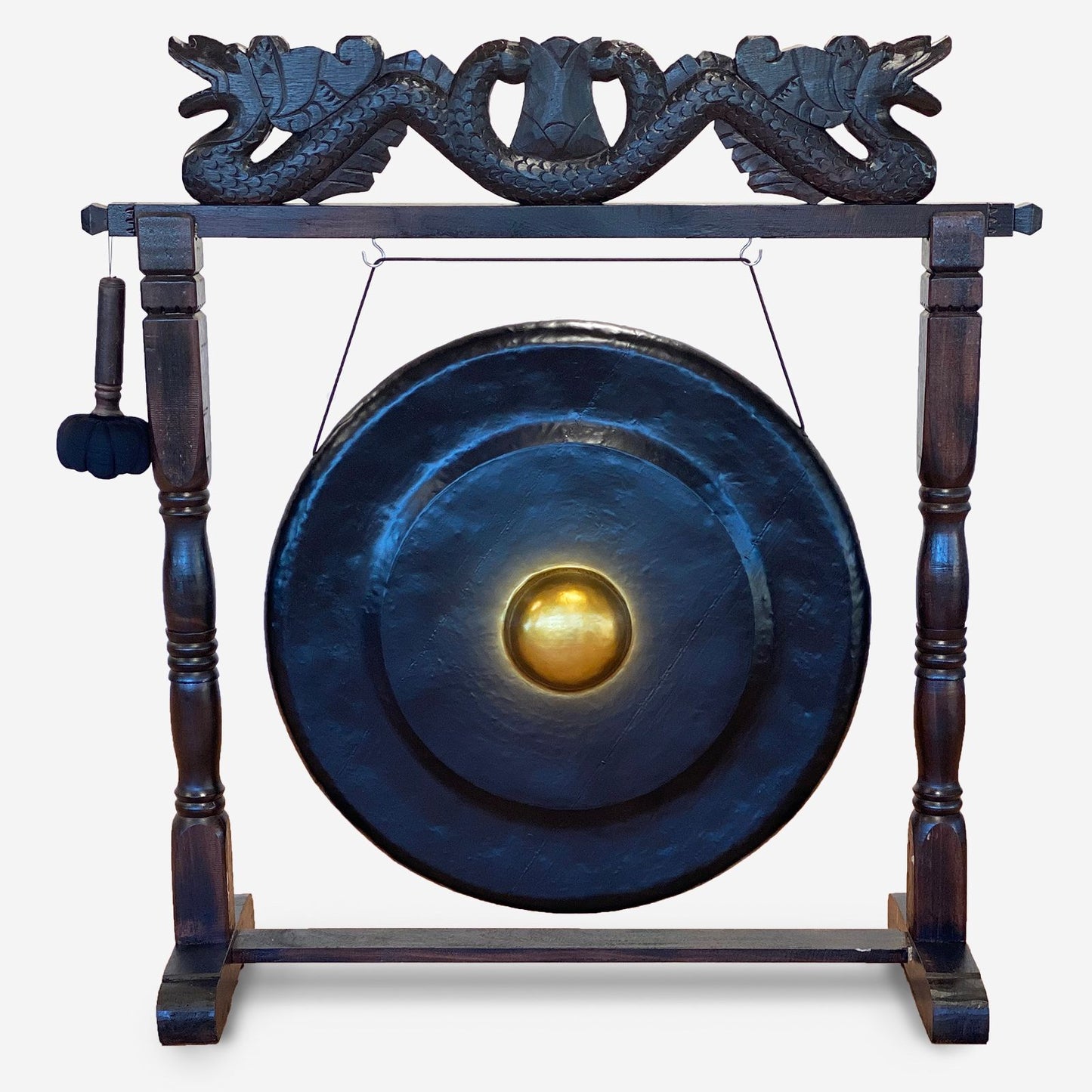 Balinese Healing Gong on Carved Stand | Large | 80cm | Black | Dragon Stand | New