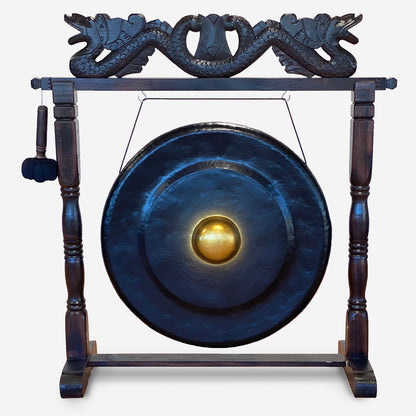 Balinese Healing Gong on Carved Stand | Large | 80cm | Black | Dragon Stand | New