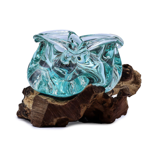 Molten Glass Chunky Ashtray & Candle Holder on Driftwood | 23cm | 11x14x19.5cm | New