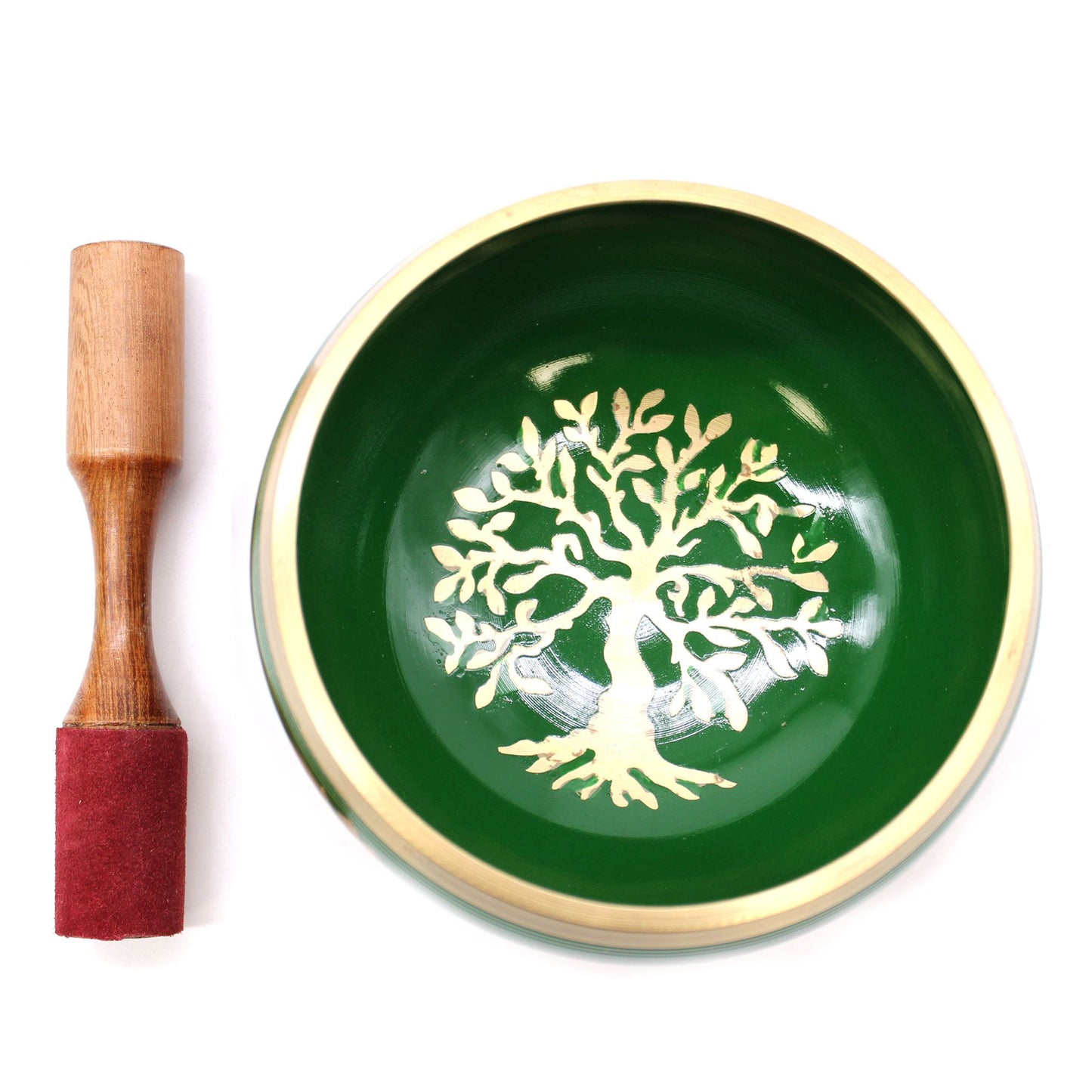 Tree of Life Singing Bowl Set | Green | 14cm | Brass | New