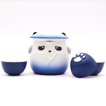 Sky Blue Ceramic Panda Teapot Set 4 Piece | 1 Pot and 3 Cups | Charming Tea Lover Gift Set