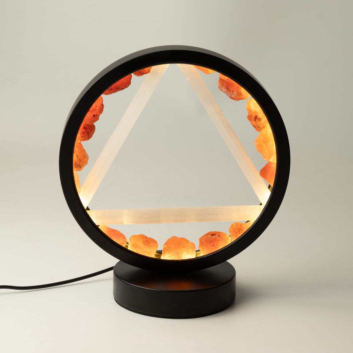 Fire Element gemstone halo lamp with carnelian and selenite, view 3