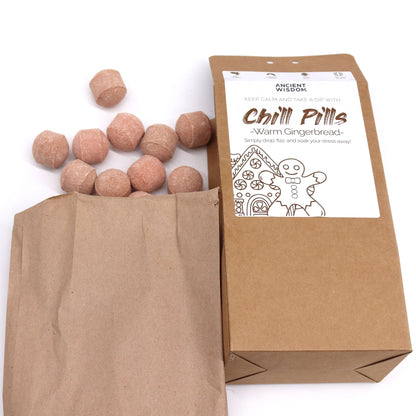 Chill Pills Bath Bomb Gift Pack | Warm Gingerbread | 350g | 30 Mini Bath Bombs | Handmade England | New