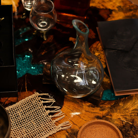 Molten Glass Mini Decanter on Driftwood | Handmade in Bali | 20cm | 20x14x10cm | New