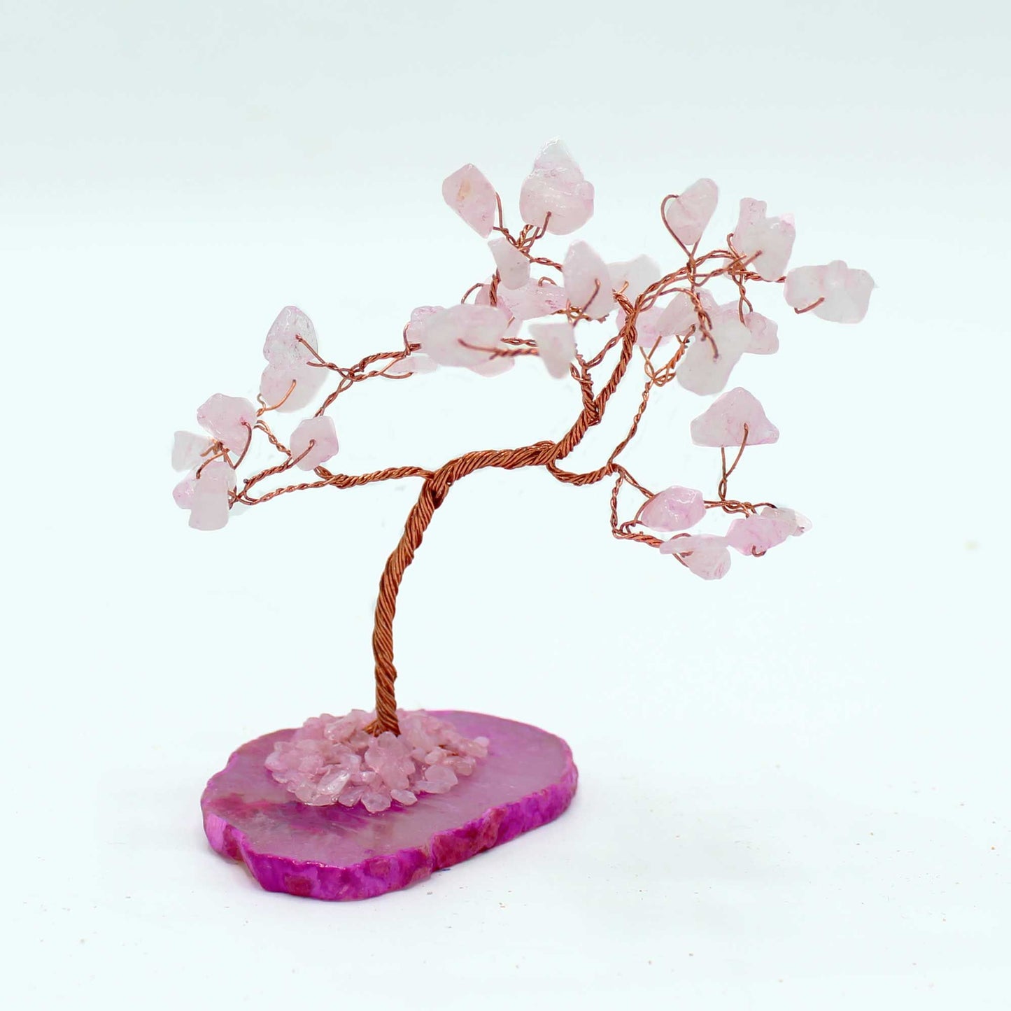 Rose Quartz Gemstone Tree on Pink Agate Base | 35 Stones | 7x4.5x10cm | New