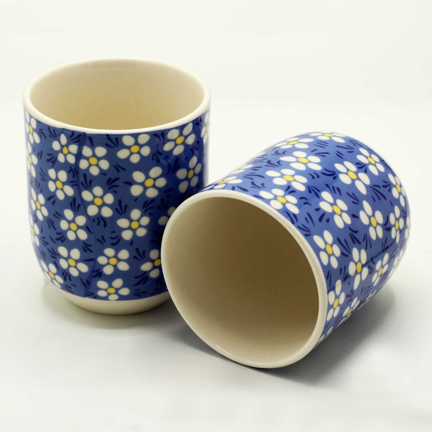 Herbal Tea Cup Set of 6 | Blue Daisy Ceramic | 6.5x8cm | Artisan Teaware | Tea Lover Gift
