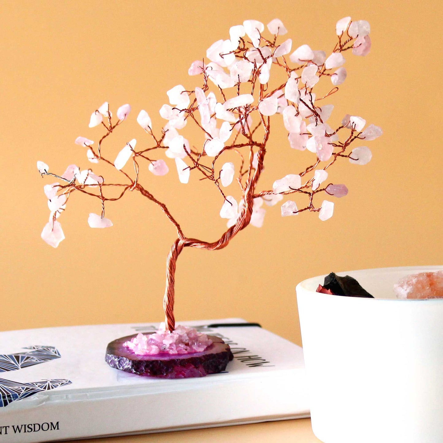 Rose Quartz Large Gemstone Tree on Pink Agate Base | 100 Stones | 9x5x13cm | New