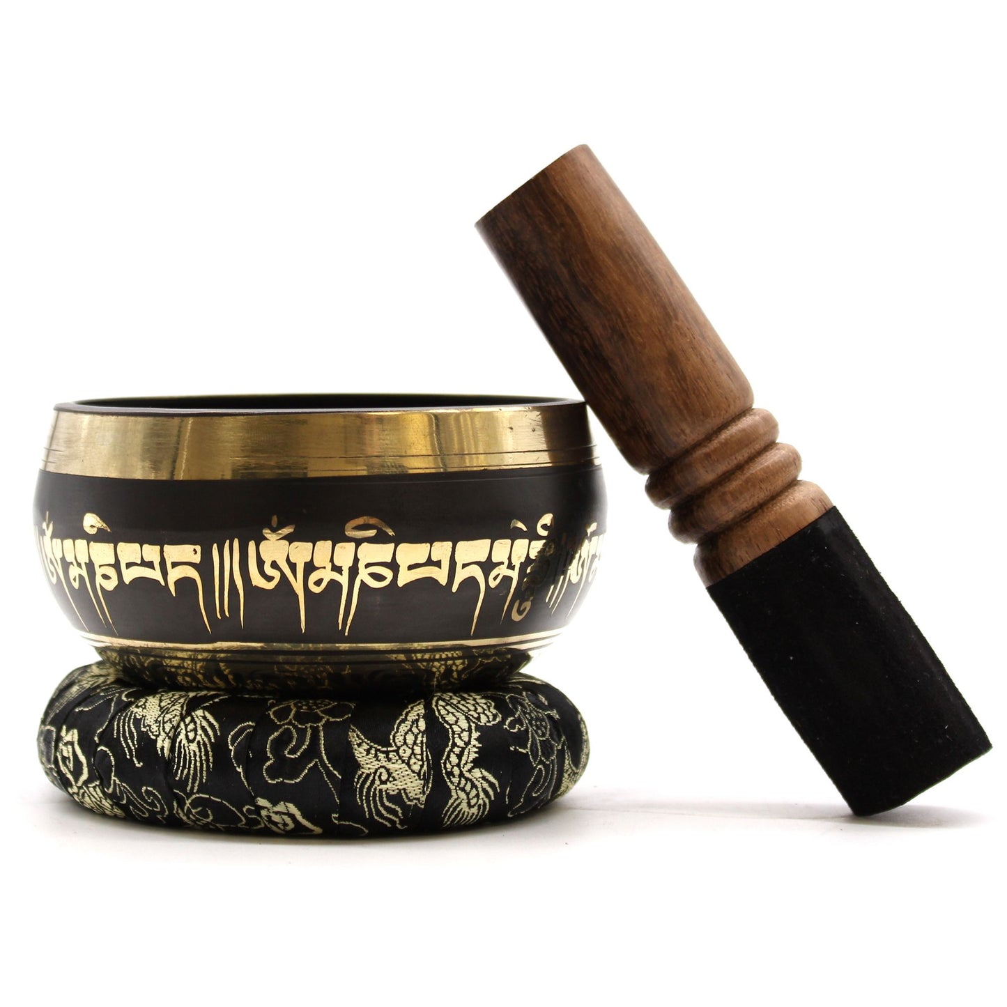 Lotus Flower Singing Bowl Set | Engraved Brass | Mallet and Cushion | New