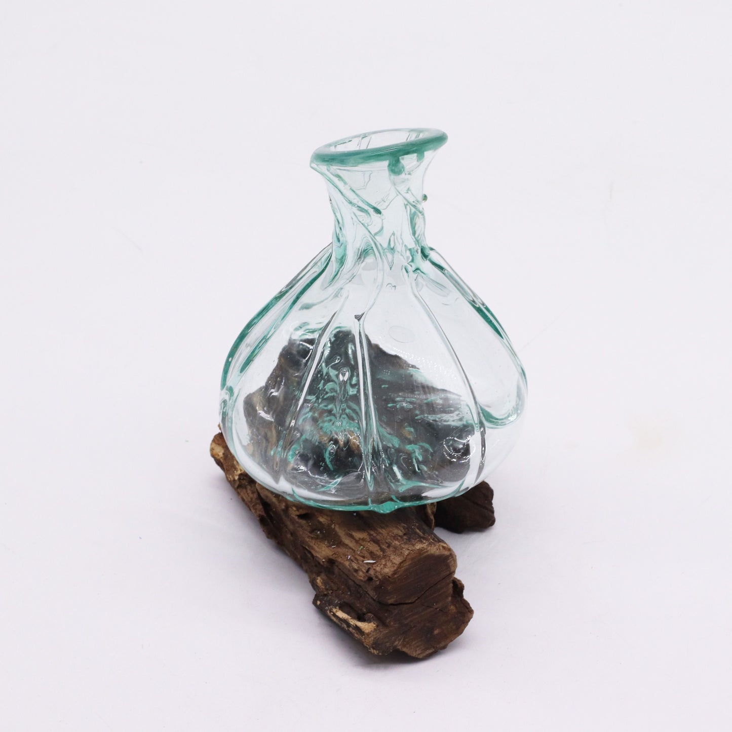 Molten Glass Fancy Mini Decanter on Driftwood | Handmade in Bali | 24x15x10cm | New