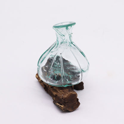 Molten Glass Fancy Mini Decanter on Driftwood | Handmade in Bali | 24x15x10cm | New