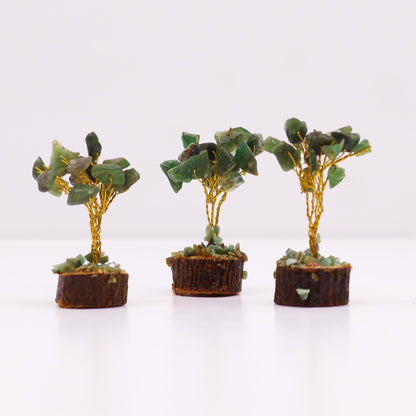 Mini Green Aventurine Gemstone Tree on Wood Base | 15 Stones | 4x3x6cm | New