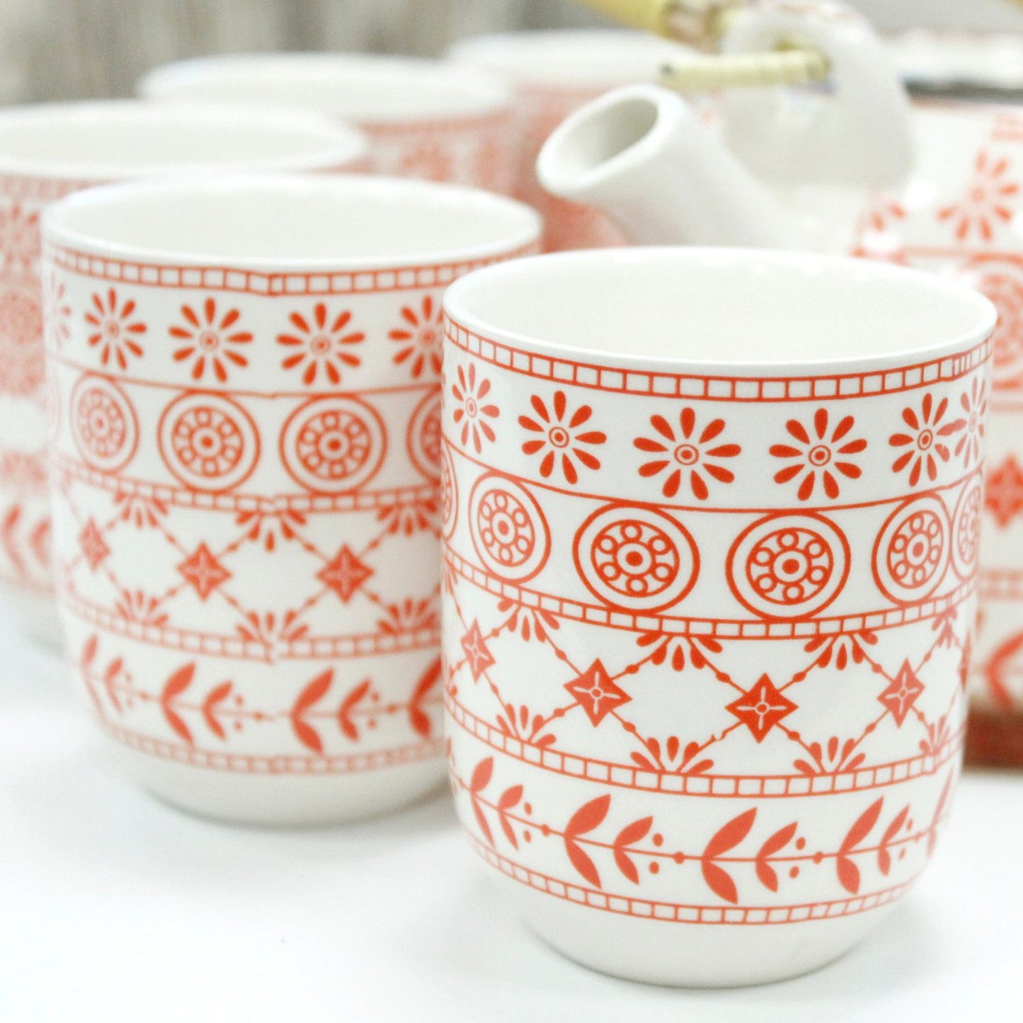 Amber Ceramic Herbal Teapot Set of 6 | Artisan Style | Perfect Tea Lover Gift Set