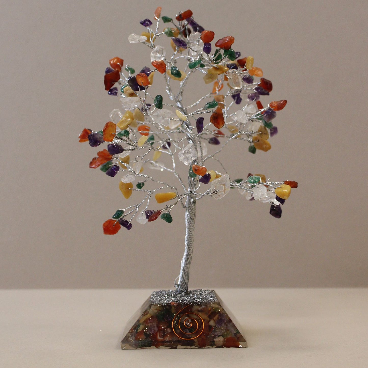 Multi-Stone Gemstone Tree with Orgonite Base | 160 Stones | 8x8x17cm | New