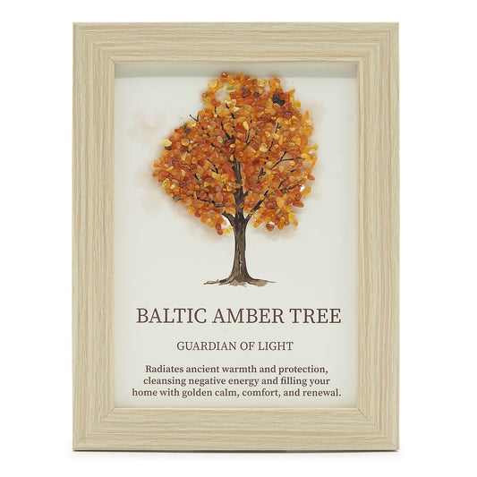 Baltic Amber Gemstone Tree of Life Picture | Crystal Wall Art | 20x14.7cm | Framed | New