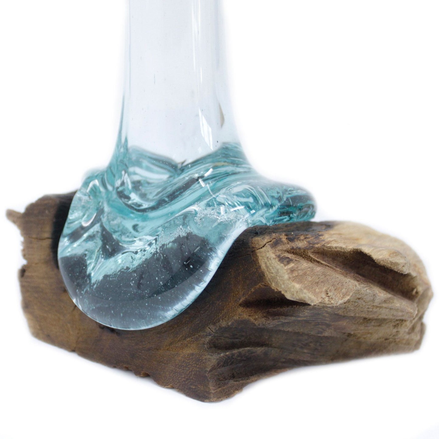 Molten Glass Vase on Driftwood | Handmade Balinese Art | 15.5x22x28cm | New