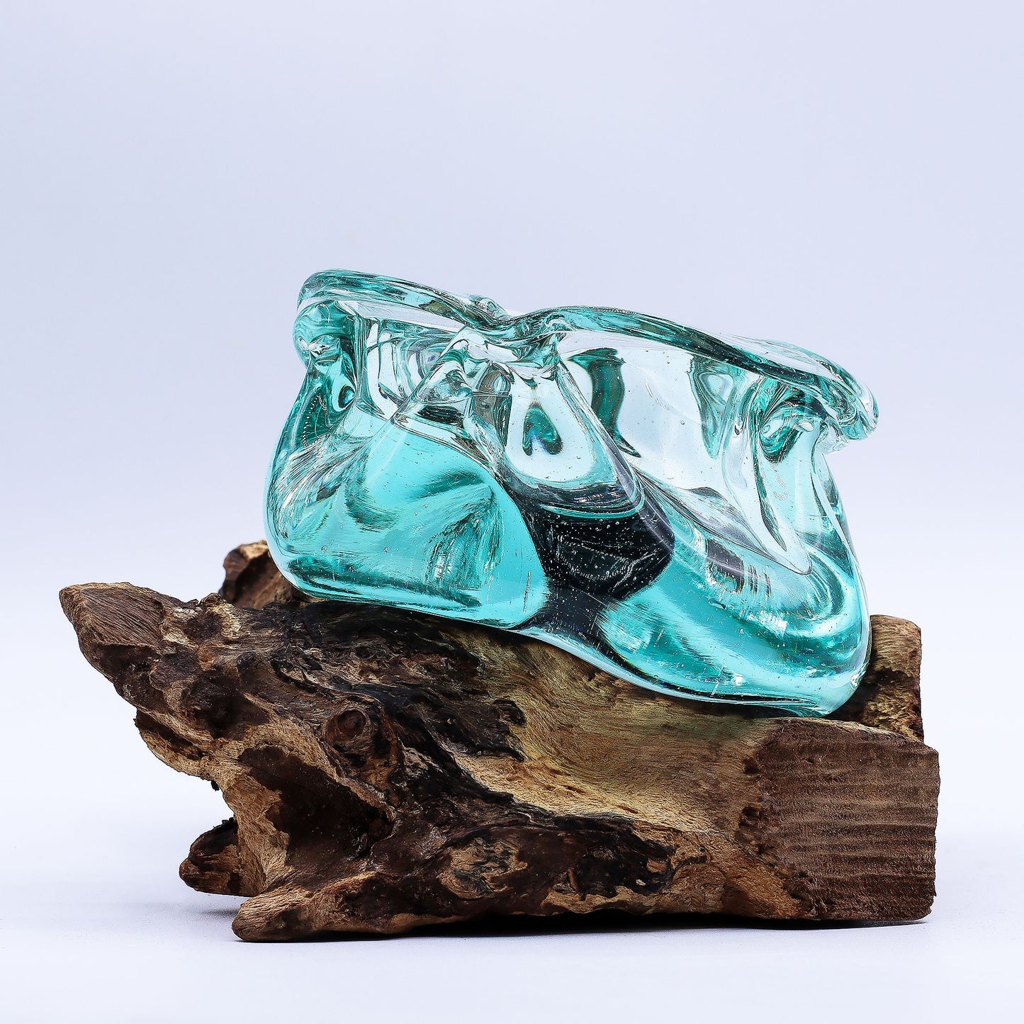 Molten Glass Chunky Ashtray & Candle Holder on Driftwood | 23cm | 11x14x19.5cm | New