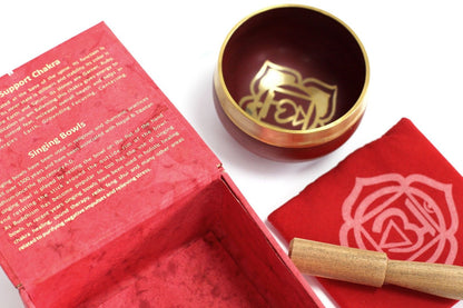 Root Chakra Singing Bowl Gift Set | Muladhara | Hand-Painted | Brass | New