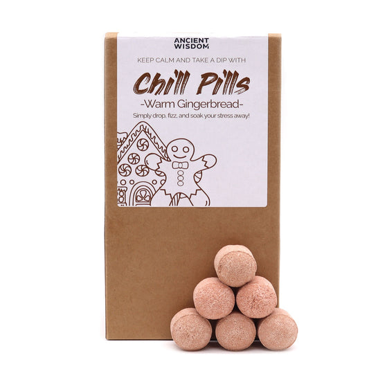 Chill Pills Bath Bomb Gift Pack | Warm Gingerbread | 350g | 30 Mini Bath Bombs | Handmade England | New