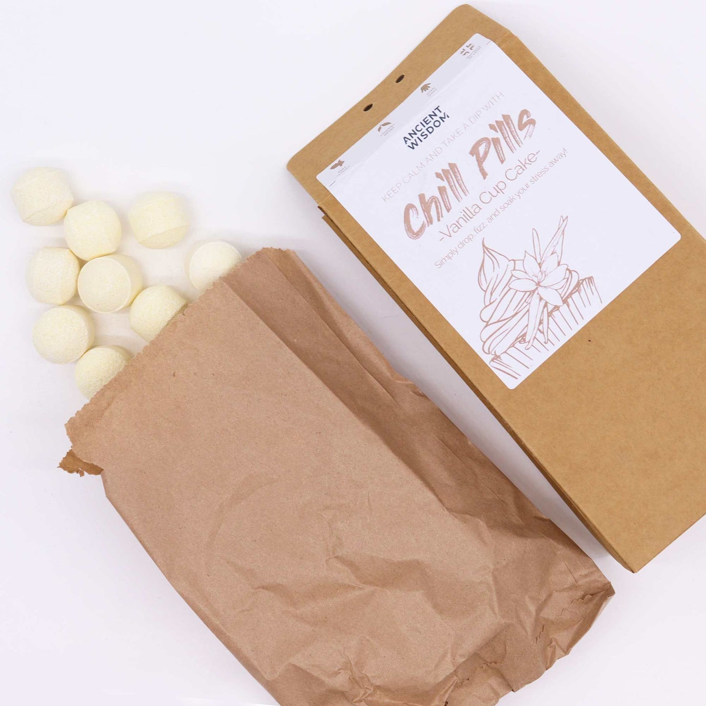 Chill Pills Bath Bomb Gift Pack | Vanilla Cup Cake | 350g | 30 Mini Bath Bombs | Handmade England | New