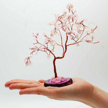 Rose Quartz Large Gemstone Tree on Pink Agate Base | 100 Stones | 9x5x13cm | New