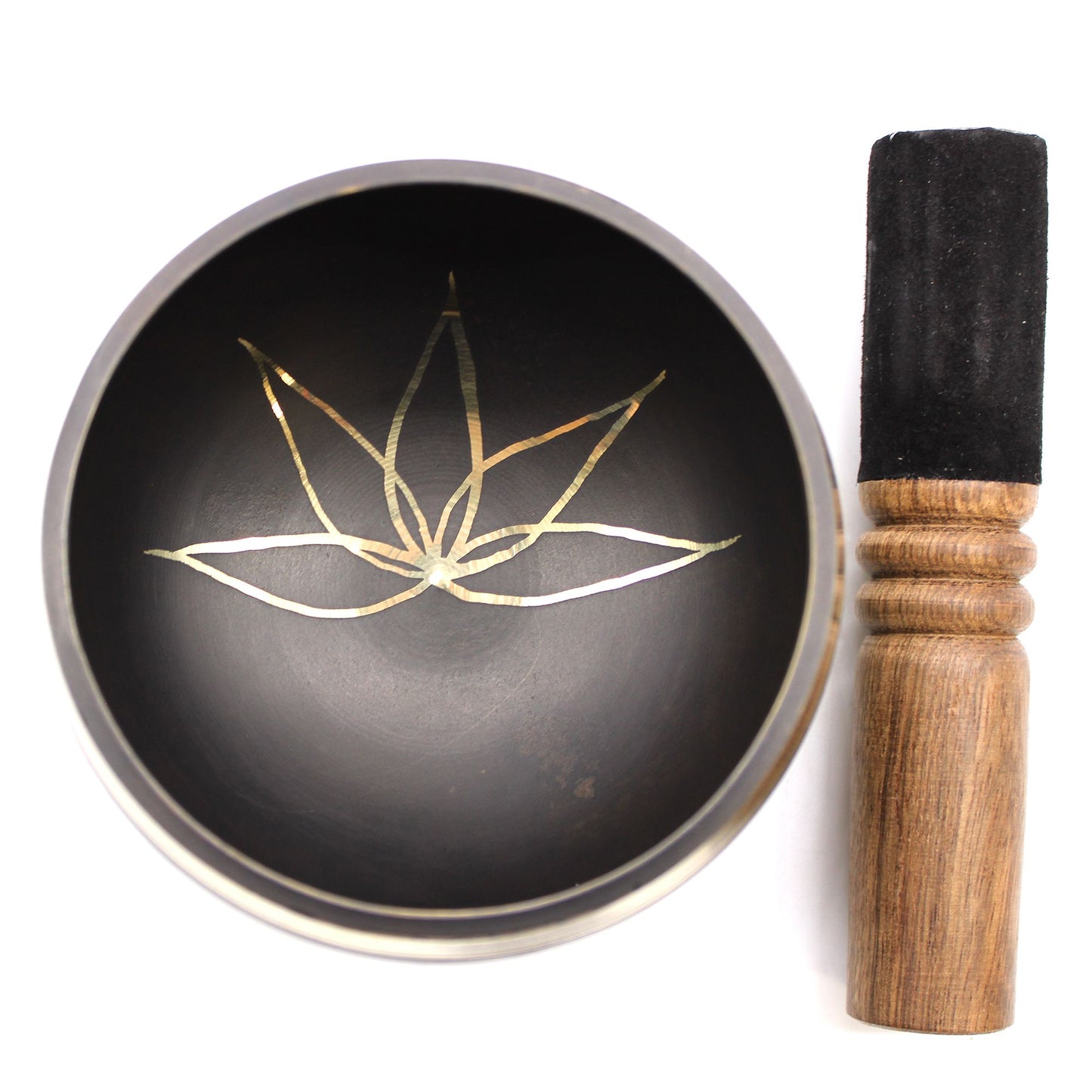 Lotus Flower Singing Bowl Set | Engraved Brass | Mallet and Cushion | New