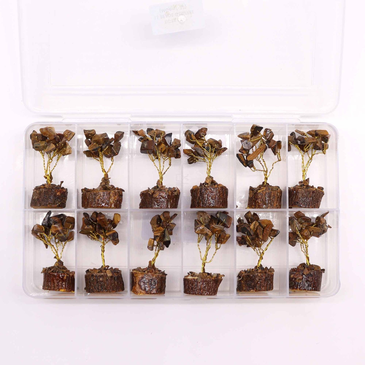 Mini Tiger Eye Gemstone Tree on Wood Base | 15 Stones | 4x3x6cm | New