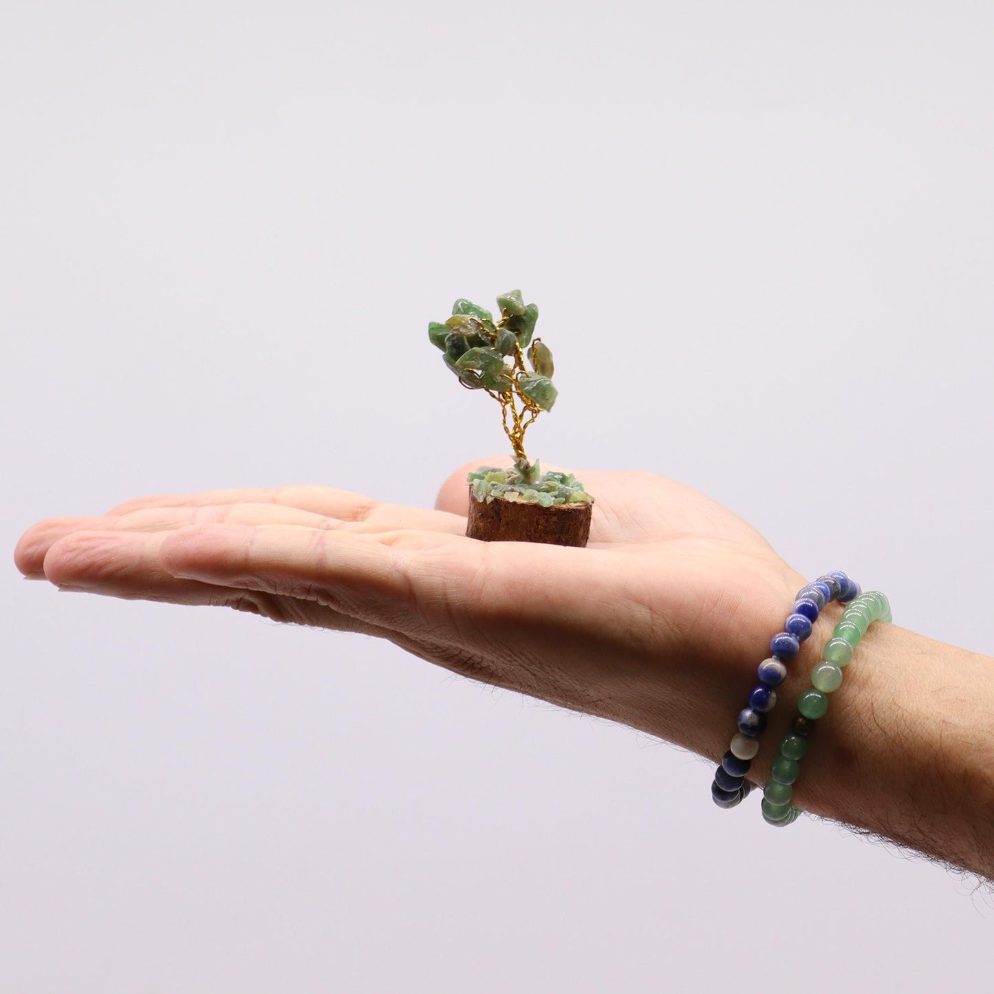 Mini Green Aventurine Gemstone Tree on Wood Base | 15 Stones | 4x3x6cm | New