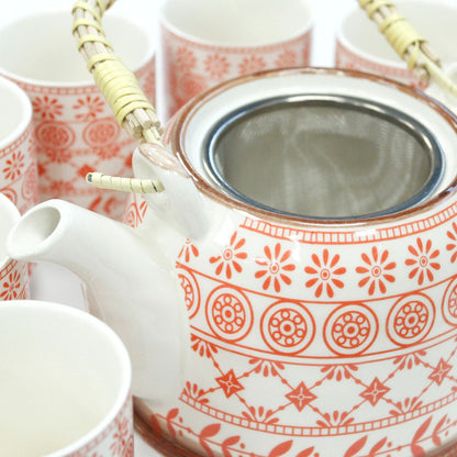 Amber Ceramic Herbal Teapot Set of 6 | Artisan Style | Perfect Tea Lover Gift Set
